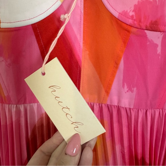 Hutch mali bustier Pink and Orange watercolor pleated Satin Gown - Picture 9 of 12